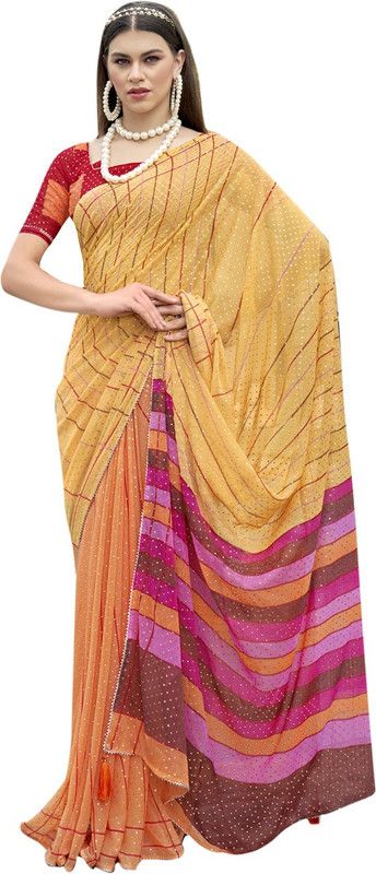Embellished Daily Wear Georgette Saree  (Yellow)