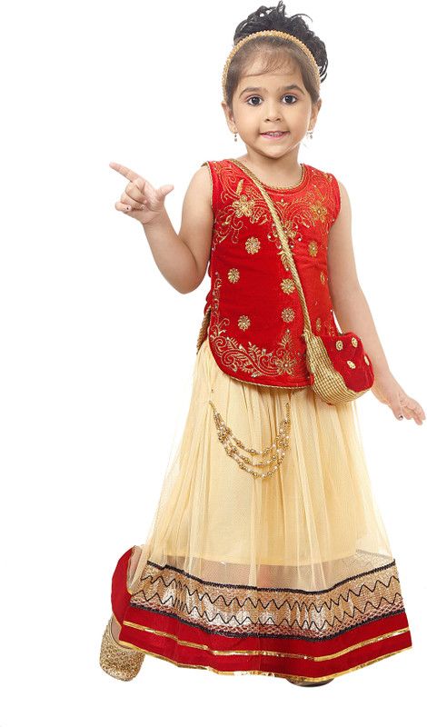 Girls Lehenga Choli Ethnic Wear Printed Lehenga Choli  (Red, Pack of 1)