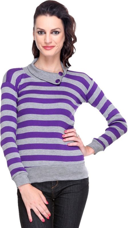 Casual Striped Women Purple Top