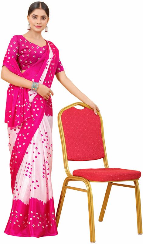 Printed, Self Design, Solid/Plain Bandhani Silk Blend Saree  (Pink)