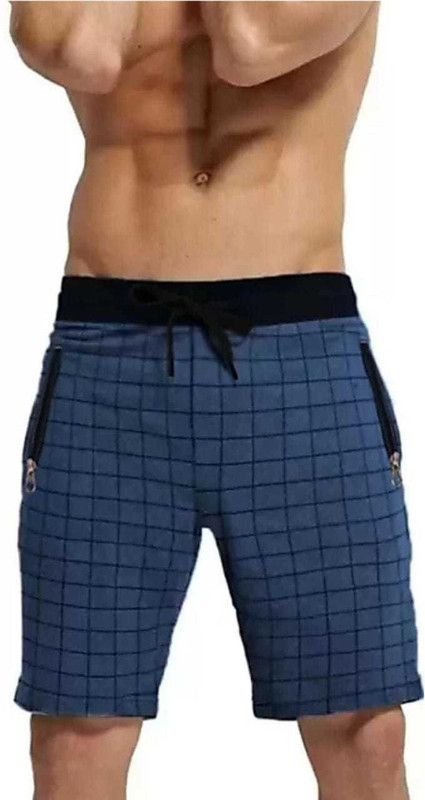 Checkered Men Blue Bermuda Shorts
