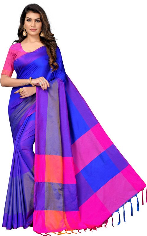 Color Block Arani Pattu Art Silk Saree  (Blue)