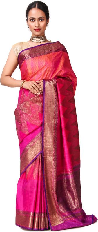 Woven Banarasi Pure Silk Saree  (Magenta)