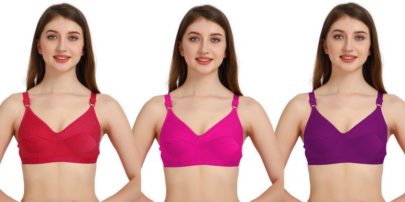 Pack of 3 Women T-Shirt Non Padded Bra  (Orange, Pink, Purple)