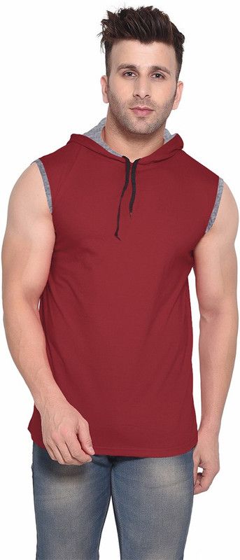 Faizan Men Solid Round Neck Cotton Blend Maroon, Grey T-Shirt