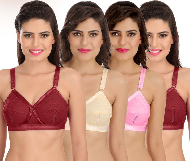 Pack of 4 Women Full Coverage Non Padded Bra  (Maroon, Beige, Pink, Maroon)
