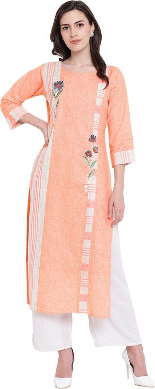 Women Checkered Silk Blend Straight Kurta  (Orange)