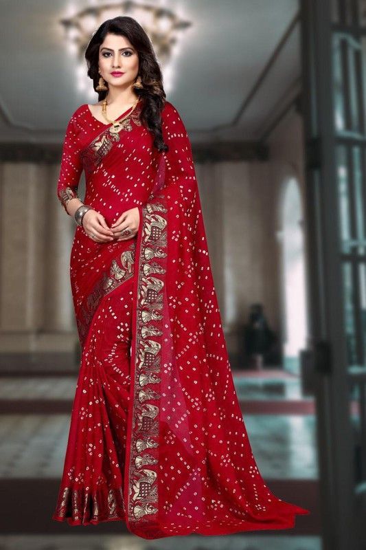 Printed Bandhani Art Silk Saree  (Maroon)