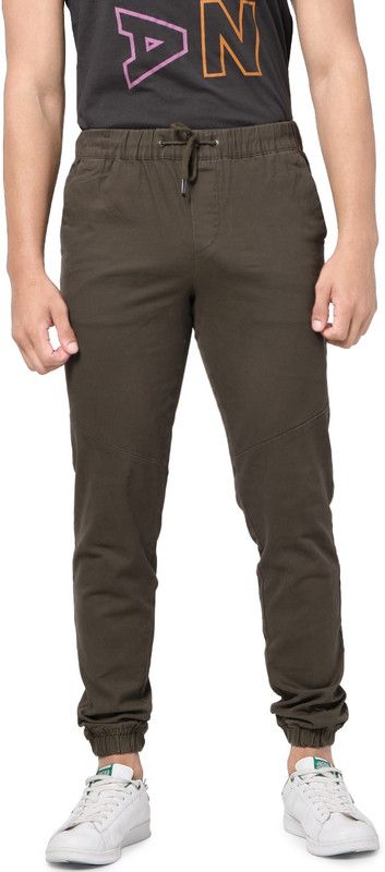 Men Relaxed Green Cotton Blend Trousers