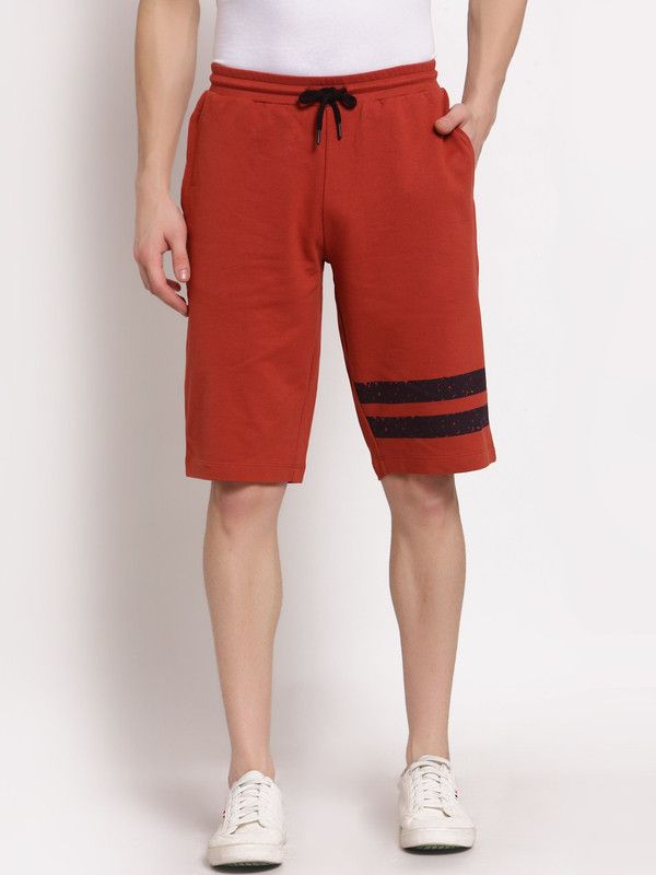 Striped Men Orange Casual Shorts