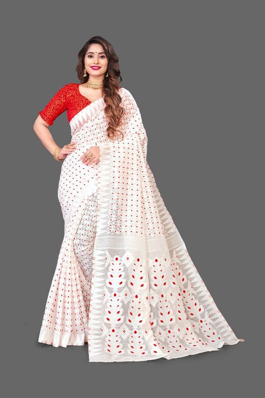 Kanjivaram Cotton Silk Saree  (Pack of 2, White)