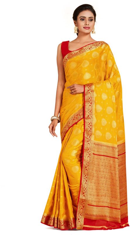 Embellished Mysore Crepe Saree  (Mustard)