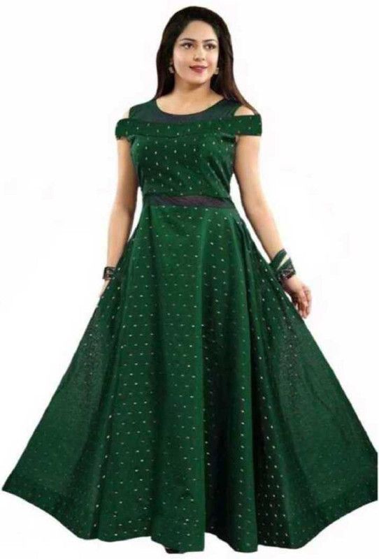 Art Silk Semi Stitched Flared/A-line Gown  (Green)