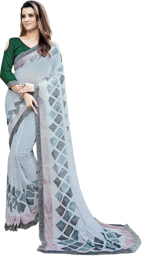 Checkered Bollywood Georgette Saree  (Light Green)
