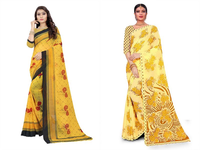 Daily Wear Georgette Saree  (Pack of 2, Yellow)
