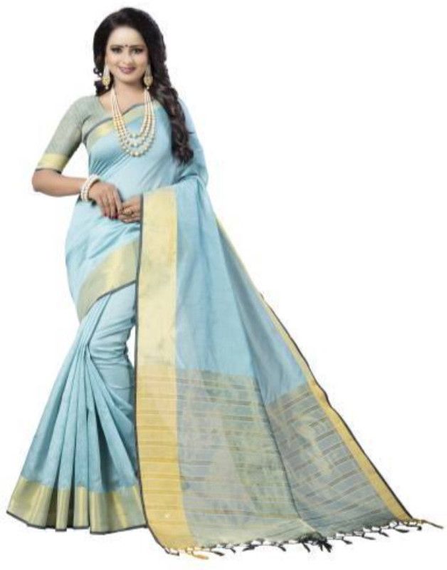 Solid, Self Design, Striped, Woven, Plain Gadwal Silk Blend, Cotton Silk Saree  (Blue)