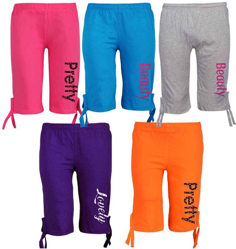 Capri For Girls Casual Printed Pure Cotton  (Grey Pack of 5)