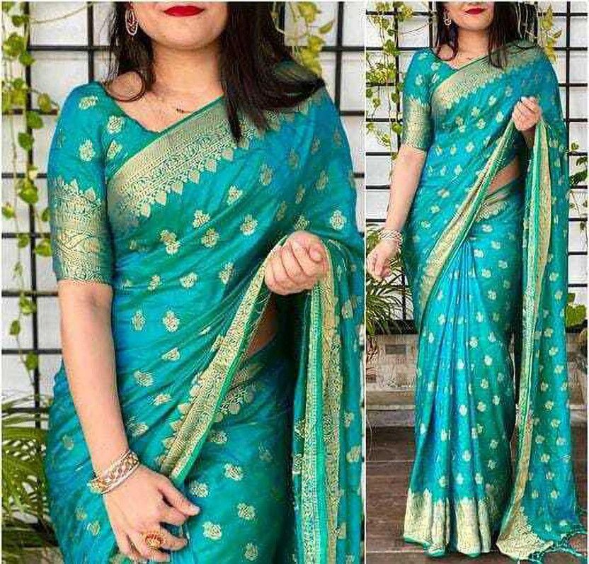 Woven Mysore Jacquard, Pure Silk Saree  (Blue)