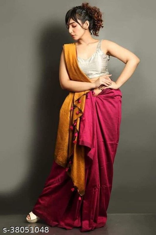 Fashion Cotton Silk Saree  (Maroon, Gold)