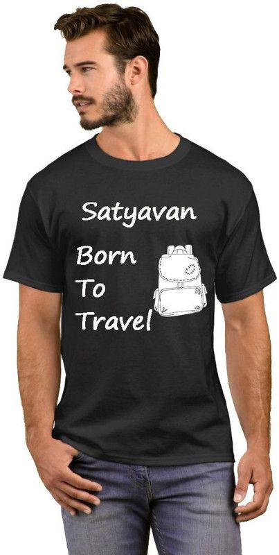Satyavan Born to Travel Style Fashion V17 Men Printed Round Neck Cotton Blend Black T-Shirt