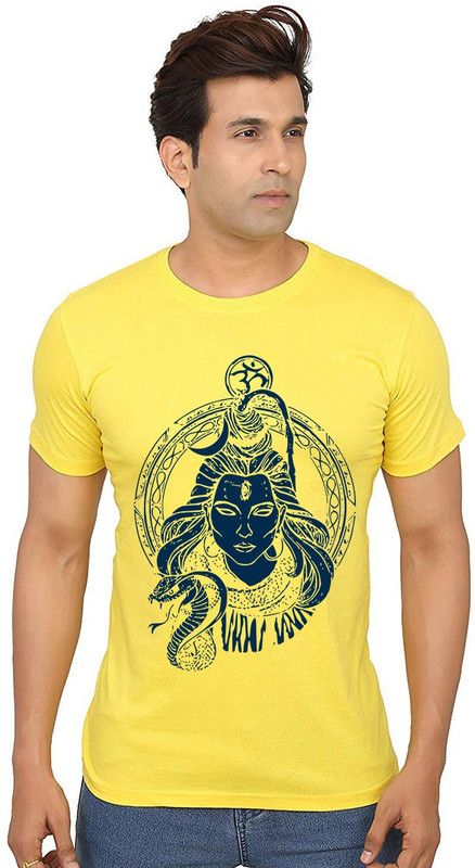 Har Har Mahesh Men Printed Round Neck Pure Cotton Yellow T-Shirt