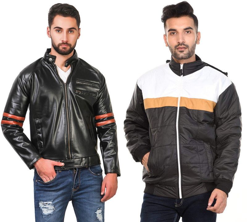 Men Striped, Colorblock Leather Jacket