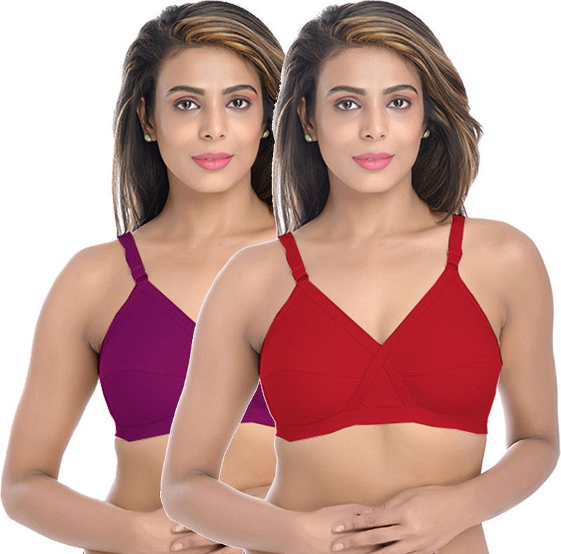 Women Full Coverage Non Padded Bra  (Red, Maroon)