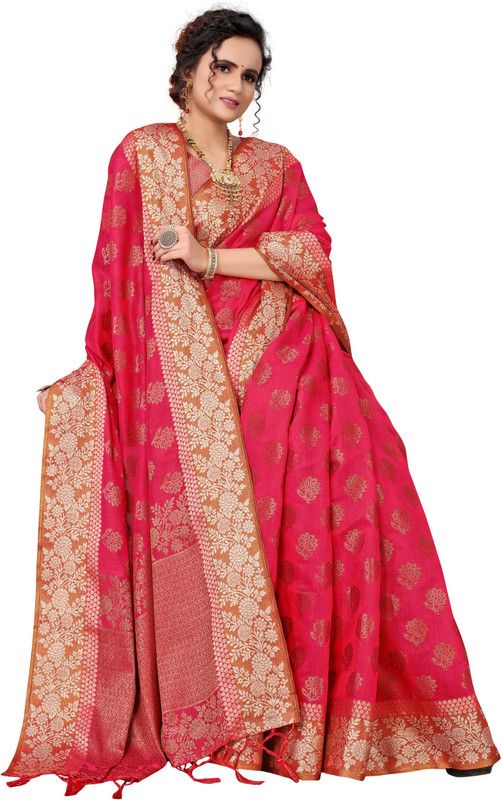 Woven Chanderi Chanderi Saree  (Pink)