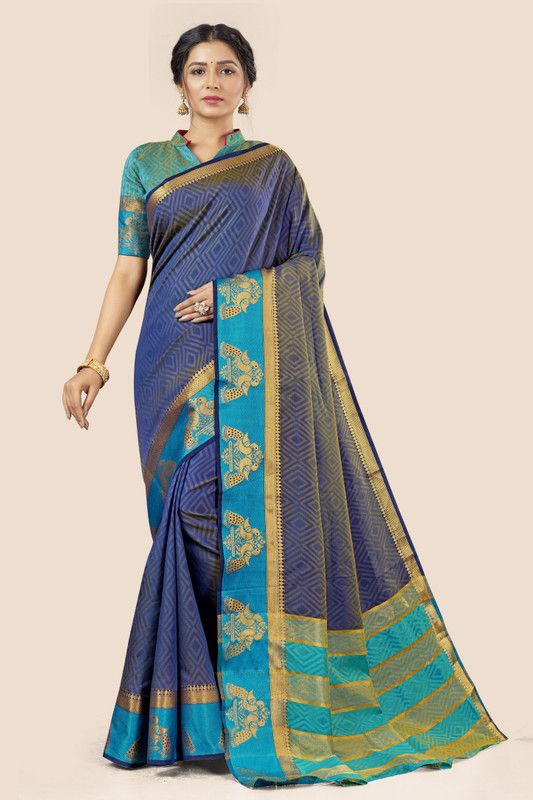Solid/Plain Banarasi Art Silk, Cotton Silk Saree  (Dark Blue)