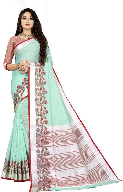 Self Design Bollywood Cotton Linen Saree  (Light Green)