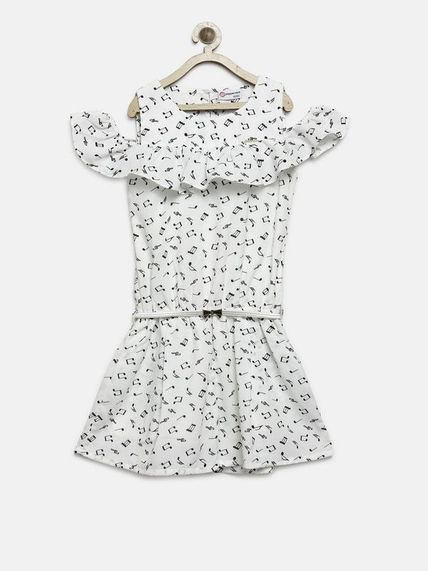 Romper For Girls Printed Polyester Blend  (White, Pack of 2)