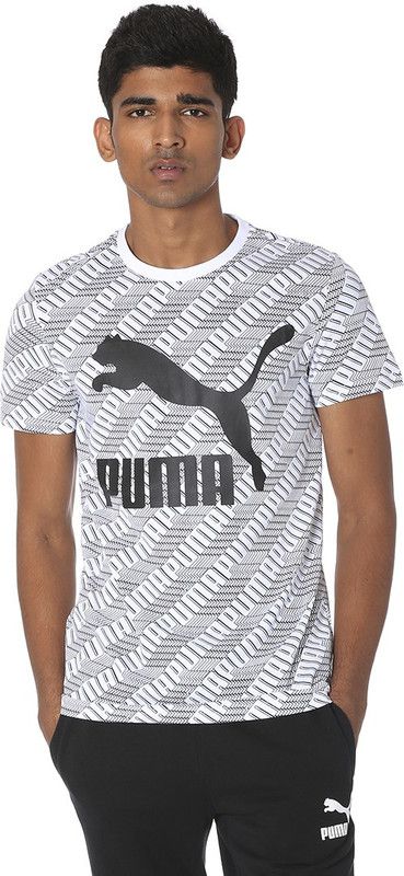 Classics Graphics Tee AOP Men Graphic Print Round Neck Cotton Blend White T-Shirt
