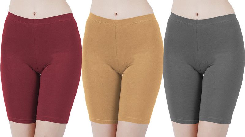 Pack of 3 Solid Women Maroon, Brown, Grey Cycling Shorts