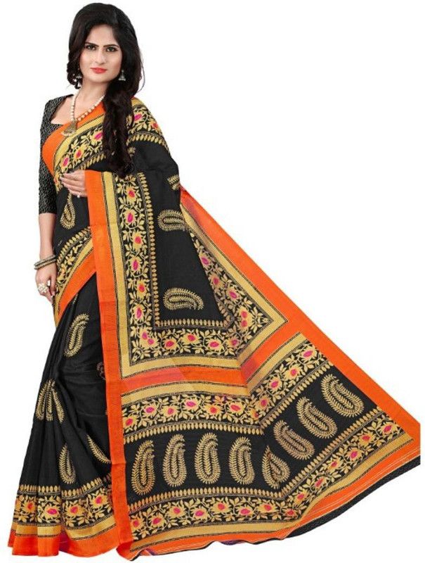 Bhagalpuri Silk Blend Saree  (Black)