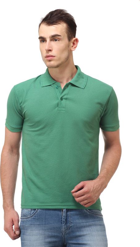 Men Solid Polo Neck Green T-Shirt