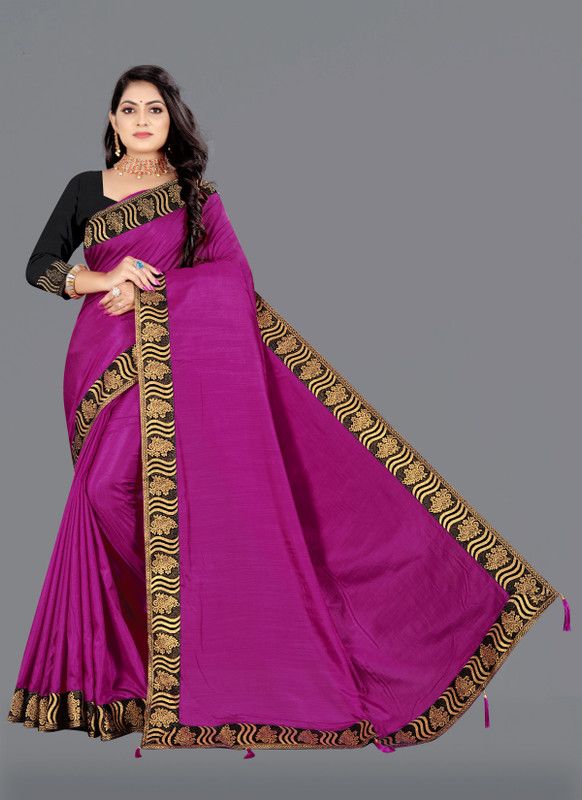 Solid/Plain Bollywood Pure Silk Saree  (Magenta)