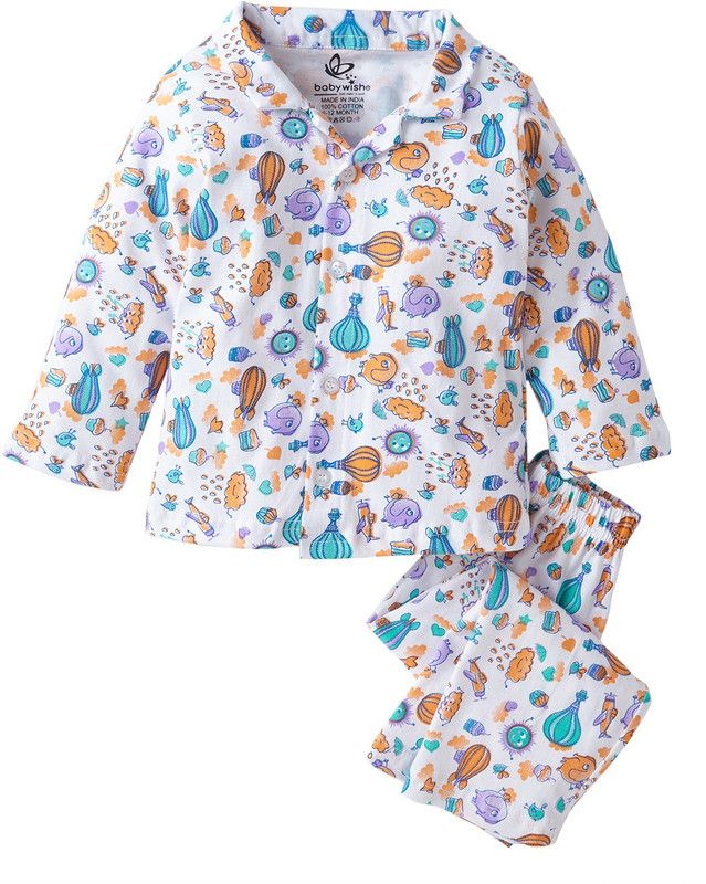 Kids Nightwear Boys & Girls Pure Cotton, Hosiery Shirt & Pyjama Set  (Pack of 2)
