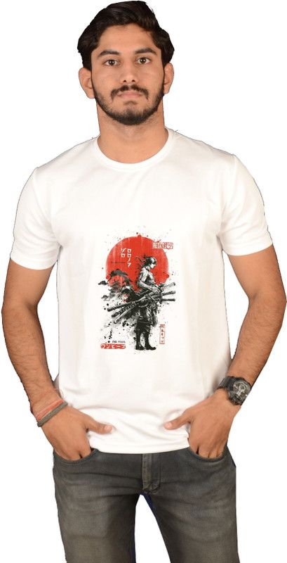 one piece Round neck printed tshirt I anime T-shirt Men Printed Round Neck Polyester White T-Shirt