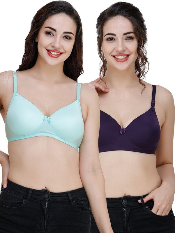 Pack of 2 Women T-Shirt Heavily Padded Bra  (Light Blue, Dark Blue)