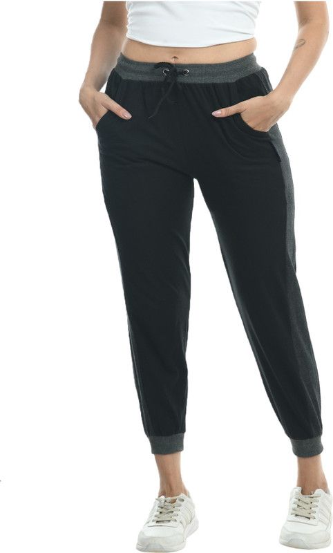 Women Solid Black, Grey Track Pants