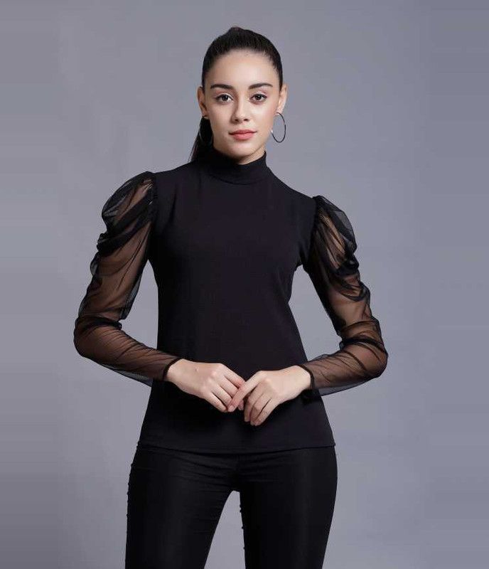 Casual Full Sleeve Solid Women Black Top