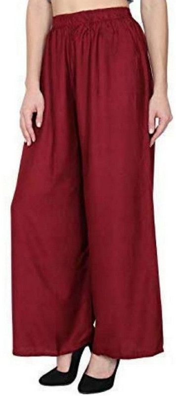 Women Flared Maroon Cotton Blend Trousers