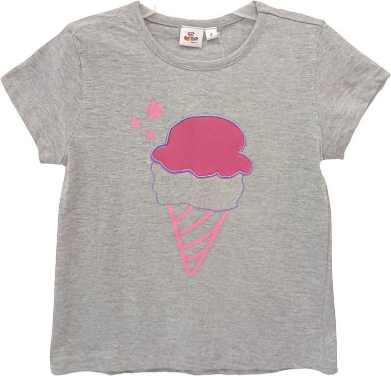 Girls Printed Pure Cotton T Shirt  (Grey, Pack of 1)