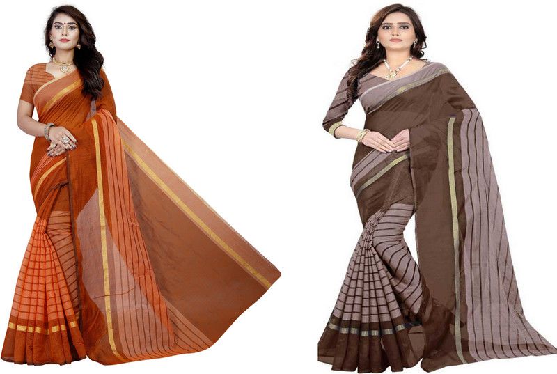 Printed Fashion Cotton Blend Saree  (Pack of 2, Multicolor)