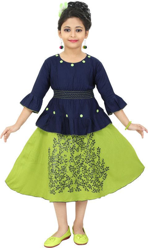 Girls Party(Festive) Skirt Top  (Green)