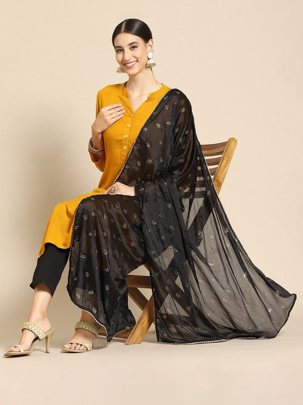 Silk Blend Embellished Black Women Dupatta