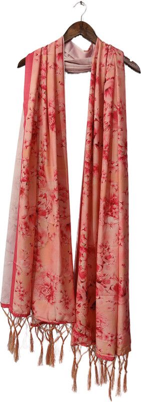 Silk Blend Printed, Self Design Peach Unisex Dupatta