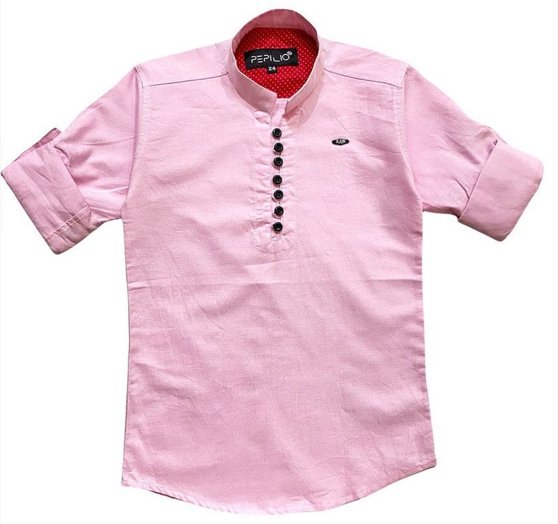 Boys Slim Fit Solid Mandarin Collar Casual Shirt