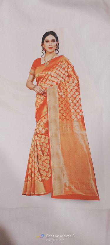 Self Design Banarasi Art Silk Saree  (Orange)