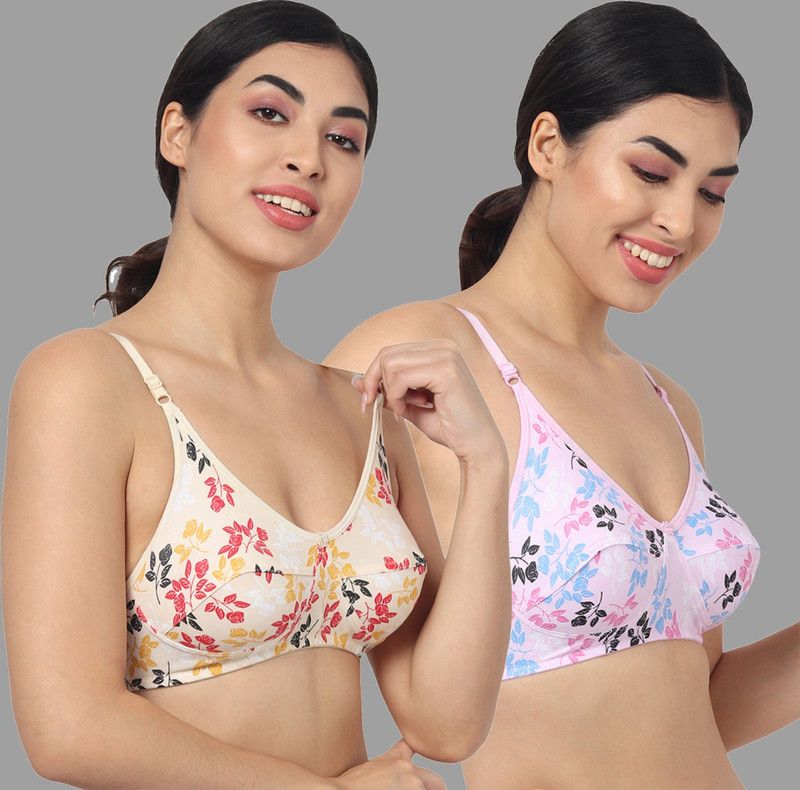 Women's Cotton T-shirt Bra for women, Bra Combo Women Cage Bra Non Padded Bra  (Pink, Beige)